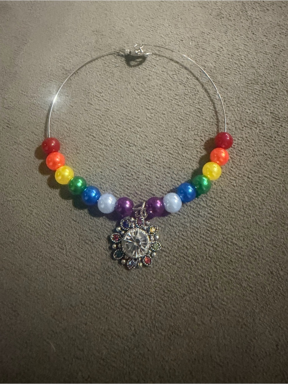 Rainbow Bead Bracelet with Crystal Flower Charm - Multicolor